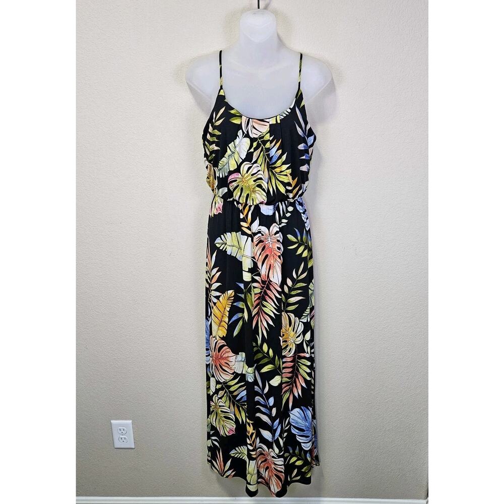 Naif Tropical Maxi Dress S Floral Boho Sleeveless Summer Sundress Vacation Black - Picture 2 of 16